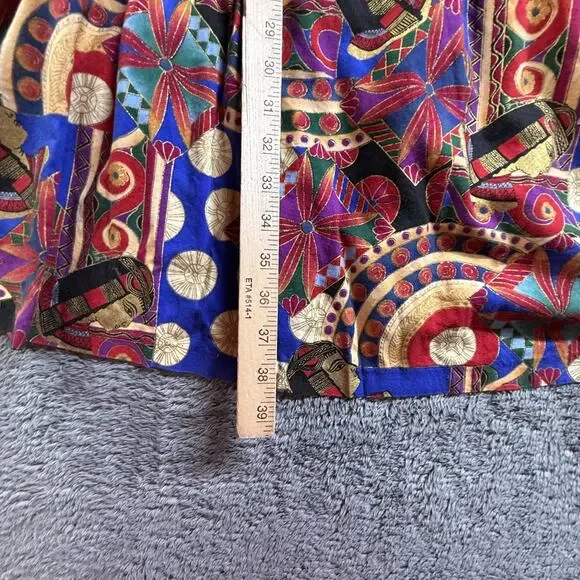 FAD Vtg 80s Womens XL Egyptian Pharaoh Art Print Blouse Tiered Sleeve Top - Picture 7 of 9